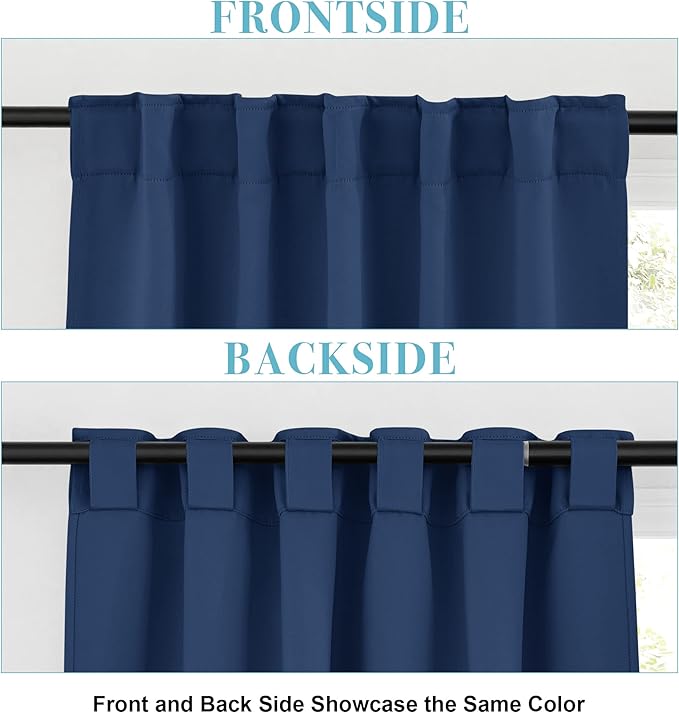 RYB HOME Curtains for Living Room - Blackout Curtains Sunlight Block Privacy for Dining Bedroom Bay Window French Door Decor, W 42 x L 72, Navy, 1 Pair