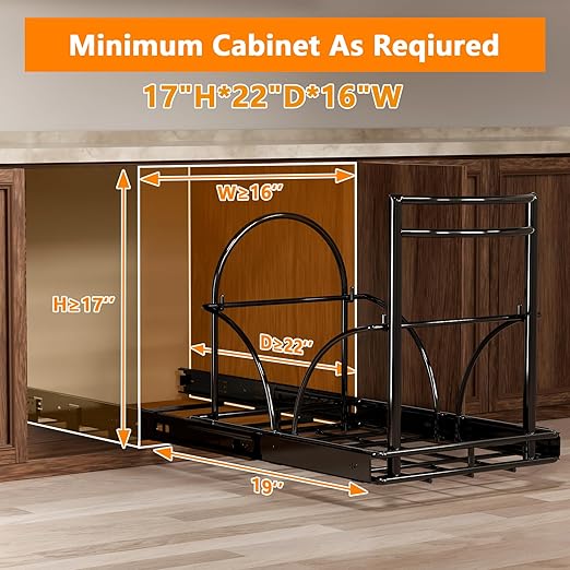 ANASTA Dual Pull Out Trash Can Under Cabinet Rack-No Can Included, Under Sink Trash Can Pull Out Fits Double 7-9 Gal/35 Qt*2 Commercial Trash Bin, Cabinet Garbage Can Required ≥16''Wx 17''Hx 22" D