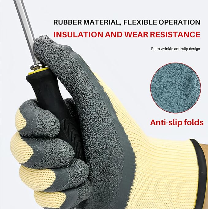 Insulated Electrician Gloves,400V Low Voltage Electrical Gloves For Men,Rubber Safety Work Gloves,Non Slip (Large)