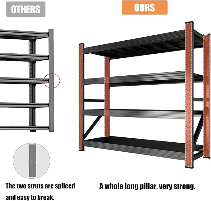 59" W Garage Shelving Heavy Duty, 4 Tier Metal Garage Shelves Adjustable Storage Shelving Unit for Garage, Warehouse, Industrial Shelves