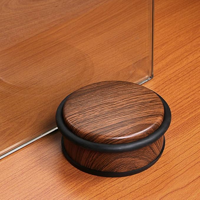 Sumnacon Heavy Duty No Drill Floor Door Stopper - Durability Stainless Steel Door Stops with Anti-Skid Rubber, Contemporary Decorative Door Wedge for Home Office Commercial Industrial, Woodgrain