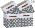 Temary 11x11x11 Cube Storage Bins Cube Organizer Bins 4 Pack Canvas Storage Bin for Home, Cube Storage Basket with Leather Handles(Grey Lattice)