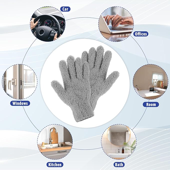 Microfiber Gloves Reusable Microfiber Dusting Gloves Washable Plant Gloves Microfiber Cleaning Gloves Plant Dusting Gloves Cloth for House Kitchen Plants Cleaning Car Blinds Lamps, Grey