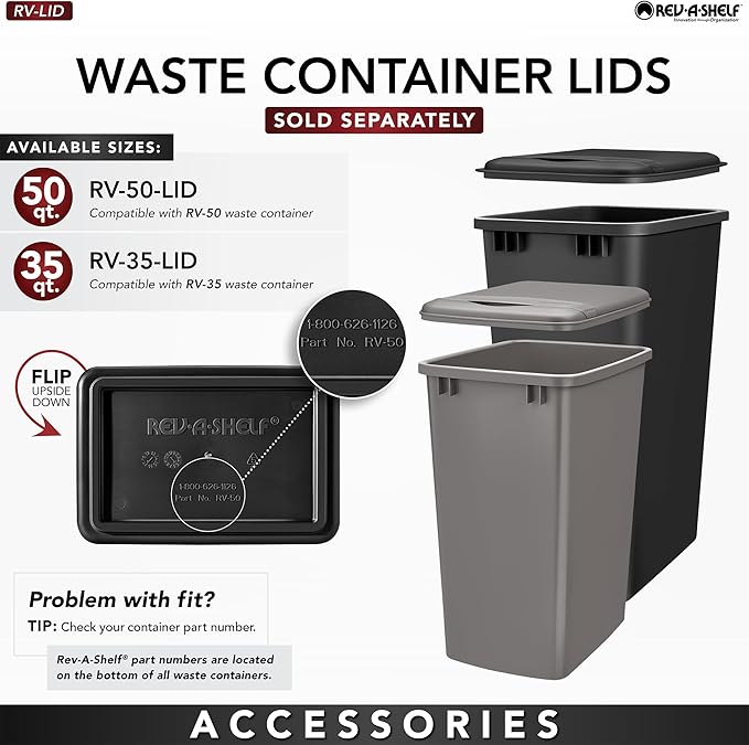 Rev-A-Shelf Double Pullout Trash Cans for Under Kitchen Cabinets 35 Quart 8.75 Gallon with Soft-Close Slides, Orion Gray, 53WC-1835SCDM-213
