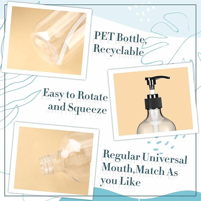 Tessco for you 12 Pack Clear Soap Dispenser Empty Plastic Pump Bottles Dispenser Refillable Shampoo Container for Hand Sanitizer Soap Lotion Body Wash Conditioner Bathroom Kitchen Travel(16.9 oz)