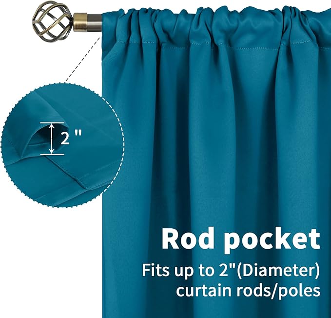 BGment Peacock Blue Blackout Curtains for Kitchen Cafe Window - Short Window Drapes Thermal Insulated Blackout Blinds for Rv Bathroom Privacy, 42 x 36 Inch, 2 Panels