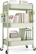 TOOLF 3 Tier Rolling Cart Storage Organizer, Metal Rolling Utility Cart with Wheels, Hooks & Bins Esthetician Craft Art Sturdy Storage with Pegboard for Bathroom, Kitchen, Office, Nursery Diaper