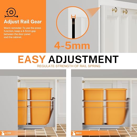 YJHome Pull Out Trash Can Under Cabinet with Push to Open Slides, Garbage Can Not Included, Double Cabinet Trash Can Pull Out Kit with Door Mounting Kit, Requires Minimum Cabinets Opening 18" W