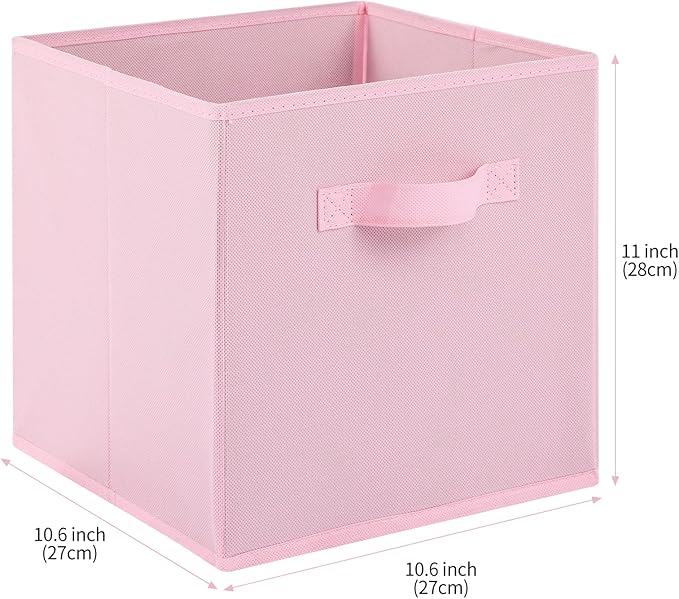 Stero Fabric Storage Bins 6 Pack Fun Colored Durable Storage Cubes with Handles Foldable Cube Baskets for Home, Kids Room, Closet and Toys Organization Pink