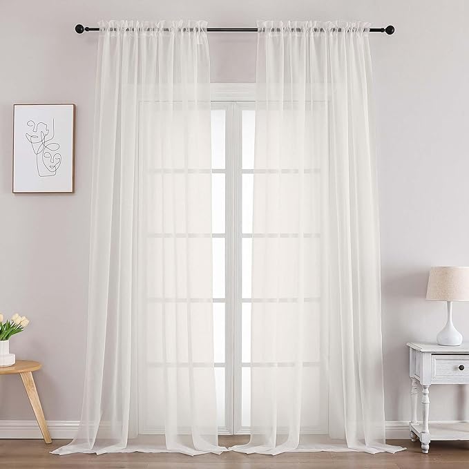 Chyhomenyc Extra Long Ivory Sheer Curtains 120 Inches Long 2 Panels, Light Filtering Ivory Curtains for Living Room, Soft Gentle Voile Rod Pocket Bedroom Window Drapes, 59Wx120L Inch, 10FT, 2PCS