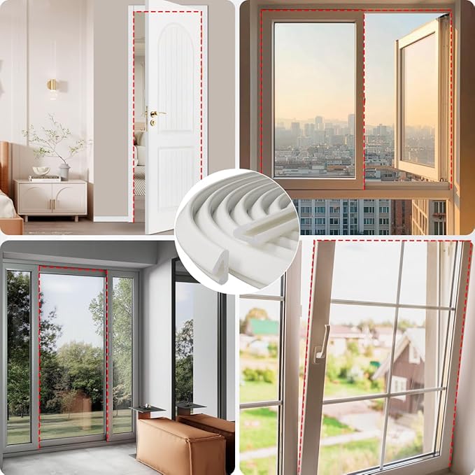 V Shape Foam Weather Stripping Door Frame Seal Strip 33FT White, Draft Stopper, Insulation Winter, Weatherstripping, Gap Sealing, Soundproofing, Self-Adhesive Used for Exterior Front Door Side