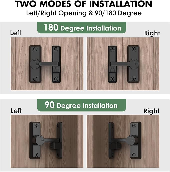 Barn Door Lock Latch, 90/180 Degree Flip Sliding Door Latch for Garage, Bedroom, Cabinet, Sturdy Zinc Alloy Security 90 Degree Lock (Black-2 Pcs)