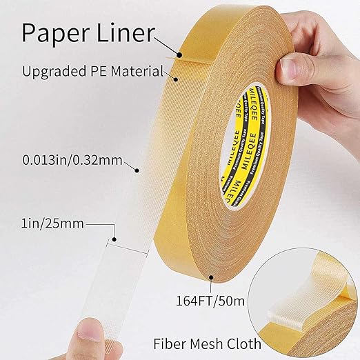 2Pack Double Sided Tape Heavy Duty, 1in x 164FT (328FT Total), Extra Large Universal High Tack Mounting Tape, Strong Wall Adhesive Strips Fiberglass Mesh, Sticky Clear Tape, Poster Decor