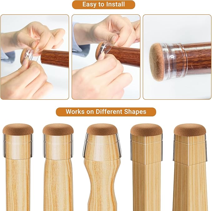 Meldel 24 PCS Silicone Chair Leg Floor Protectors Large (1.2"-1.4") Rubber Felt Furniture Pads Chair Legs Caps/Covers for Hardwood Floors, Tile from Scratches & Reduce Noise - Round, Clear