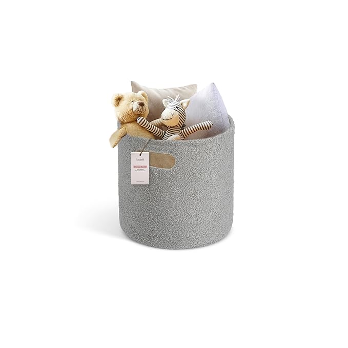 PUTSKA Basket – Round Storage for Toys and Clothes, Stuffed Animals – Soft Baby Girl Basket for Nursery, Kids Room, Bedroom, Living Room – Regular, Grey