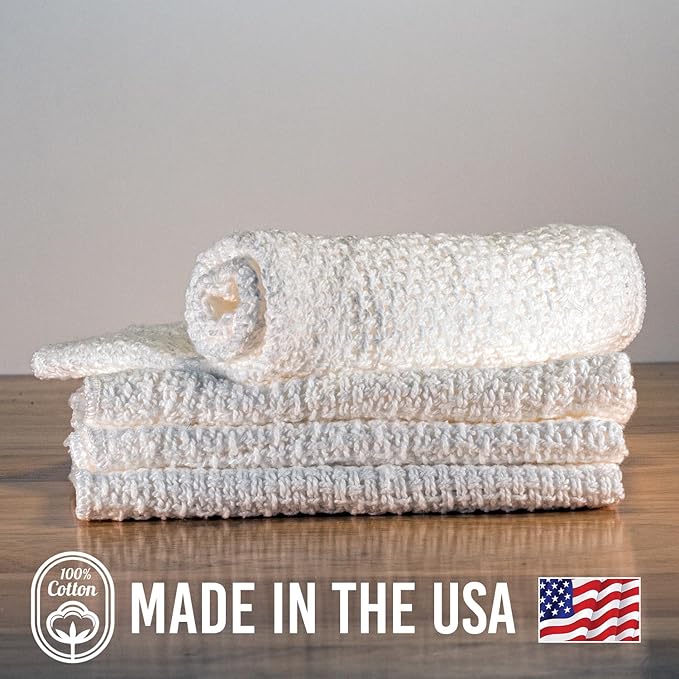 Old Fashion 100% Cotton Dishcloths - Set of 4 Mixed Colors - 4 White -11" x 11"