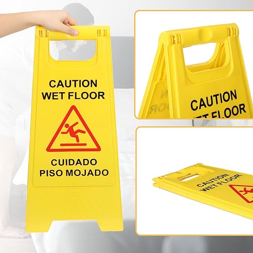 Macarrie 12 Pack Caution Wet Floor Sign Wet Floor Double Sided Cuidado Piso Mojado Foldable Bilingual Alert Sign for Commercial Use Indoors Outdoors, 11.5 x 23.62 Inches(Classic Style)
