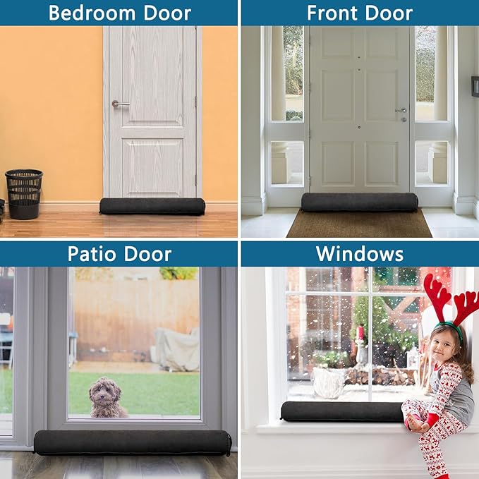 Anze Door Draft Stopper 32 inch Weighted Triangle Draft Stopper Door Air Noise Sound Blocker Warm in Winter and Cool in Summer, Black