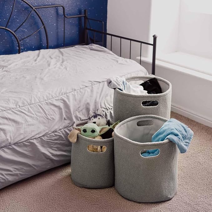 PUTSKA Basket – Round Storage for Toys, Clothes, Stuffed Animals – Soft Baby Girl Basket for Nursery, Kids Room, Bedroom, Living Room – Large, Grey