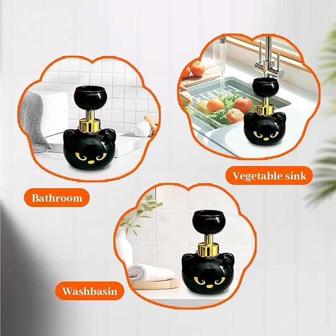 Cute Cat Paw Foam Soap Dispenser, Foaming Hand Dispensers - Pawprint Creates Shaped Bubbles, Black Pump Bottle for Soap, Refillable Empty Foam Liquid Container for Bathroom Kitchen (3)