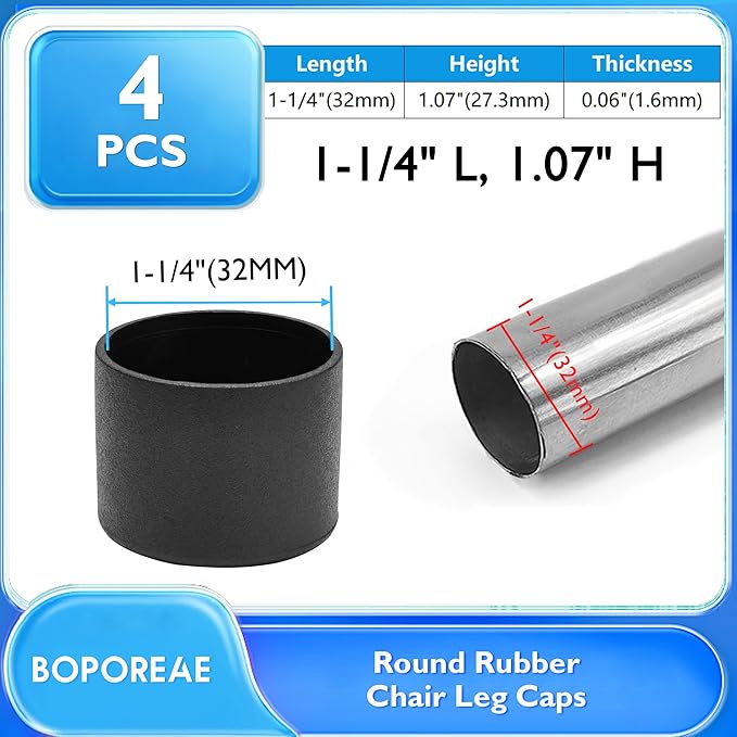 4 Pcs 1-1/4" Round Rubber Chair Leg Caps, PVC Table Leg Covers, Flexible & Anti-Slip Furniture Leg End Caps, Chair Leg Floor Protectors for Bar Stool Leg Patio Indoor, Black
