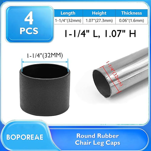 4 Pcs 1-1/4" Round Rubber Chair Leg Caps, PVC Table Leg Covers, Flexible & Anti-Slip Furniture Leg End Caps, Chair Leg Floor Protectors for Bar Stool Leg Patio Indoor, Black