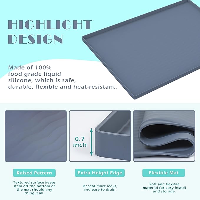 URMONA Waterproof Silicone Under Sink Mat 22'' x 14'' Shelf Liner for Kitchen and Bathroom, Cabinet and Counter Protector, Storage and Organizers, Litter Mat, Pet Cat Puppy Essentials(Black)