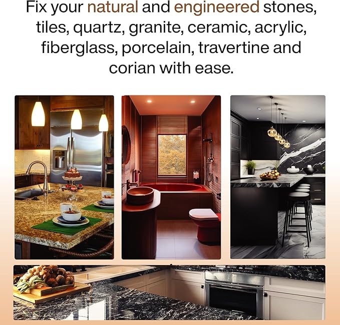 UBA Tuba & Black Stone Repair DIY Kit (Red, Black & Clear Color) - Ideal as Granite Repair Kit I Works Great as Quartz Countertop Repair Kit I Also for Ceramic, Tile and Porcelain Repair Kit