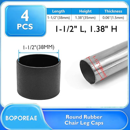 4 Pcs 1-1/2" Round Rubber Chair Leg Caps, PVC Table Leg Covers, Flexible & Anti-Slip Furniture Leg End Caps, Chair Leg Floor Protectors for Bar Stool Leg Patio Indoor, Black