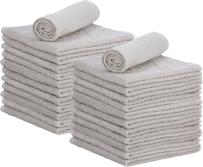 Superio Cotton Terry Washcloths Grey Towels 100% Cotton Cleaning Cloth 16" Rags Wash Clothes for Body and Face, Spa Towels, Multi Purpose (24, 16"x16")