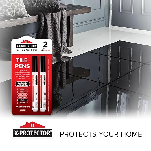 X-Protector Pen for Grout - 2 PCS, Black - Ideal Grout Paint Pens to Make Grout Black Again - Premium Grout Renew Pen with 2 Tips Types - Make Your Grouts Perfect Again!