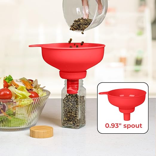 Wide Mouth Kitchen Funnel, Food Grade Plastic Cooking Canning Funnel with 4 Sizes Spouts for Filling Wide and Regular Mason Jars, Spray Dropper Oil Bottle Jug Spices Shampoo Sauce
