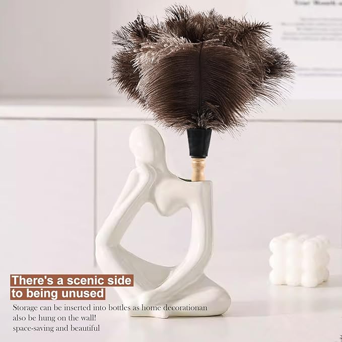 Ostrich Feather Duster 14" Natural Handheld Reusable Feathers Dusters with Wooden Handle for Cleaning Supplies Home Car Office(3PCS)