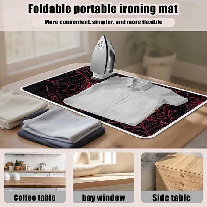 Ironing Mat Red Spider Web Portable Ironing Pad Blanket for Table Top Heat Resistance Foldable Lightweight 32 x 16 Inch Small Ironing Pads for Washer,Dryer,Countertop