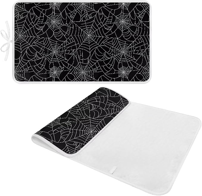 Spider Web Ironing Mat Black Heat Resistant Ironing Blanket Thick Portable Travel Ironing Pad for Table Top Washer and Dryer,Large Foldable Ironing Padding 32 x 16 Inch