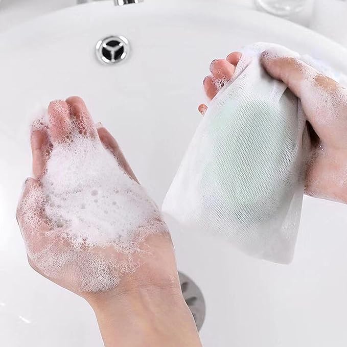 Mozeat Lens 20 PCS Exfoliating Mesh Soap Saver Pouch Bag Mesh Soap Bag Handmade Soaps Bubble Meshs Net Bags with Drawstring Meshs Foaming Net Soaps Sack Bags for Bath & Shower