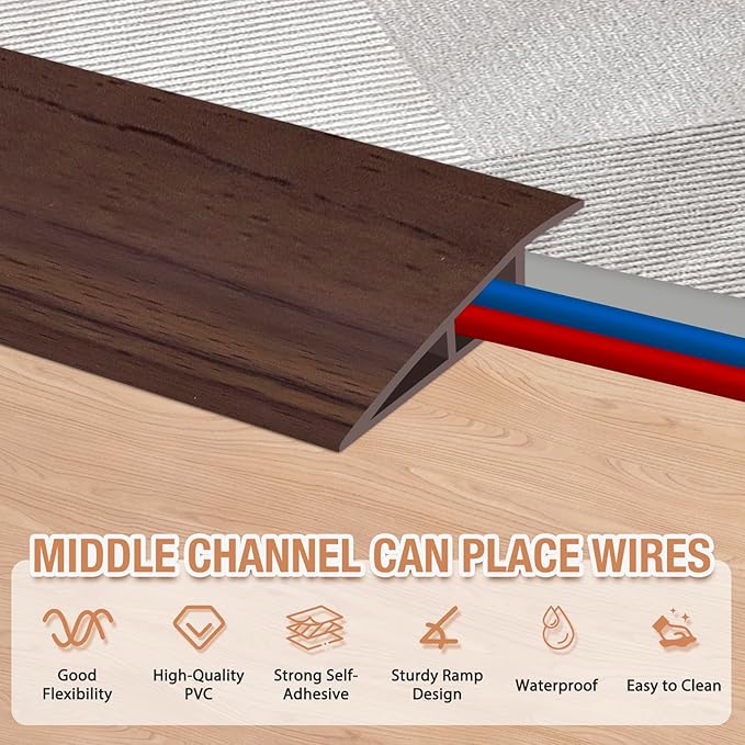 Floor Transition Strip Self Adhesive Vinyl Door Threshold for Doorways Carpet Edging Trim Overlap Edge Reducer for Laminate Floor, Carpet, Tile (Deep Brown Wood Grain, 2/5" to 3/5", 3.3Ft)