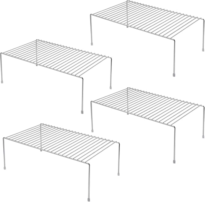 iPEGTOP Large (15.7 x 9.4 Inch) Kitchen Freezer Cabinet Organizer Shelf, Set of 4 Rustproof Metal Wire Shelves Spice Shelf Rack Cupboard Storage for Fridge Pantries Countertops Utensils, Chrome