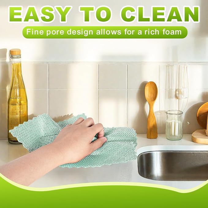 12 Pcs Multipurpose Wire Dishwashing Rag, Upgraded Double-Layer Non-Scratch Wire Dish Cleaning Cloths, Reusable Steel Scrubberfor Kitchen, Cookware, Sinks, Stove Tops, 10"x10"