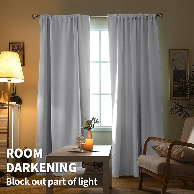 BGment Room Darkening Curtains 45 Inches Length - Rod Pocket Short Window Drapes Thermal Insulated for Bedroom Kitchen Cafe, Greyish White, 34 x 45 Inch, 2 Panels