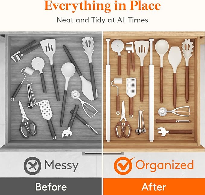Lifewit 5 Pack Kitchen Drawer Dividers 2.36" High, 16"-22" Adjustable Drawer Organizer for Utensils/Clothes/Makeup, Plastic Expandable Separators in Dresser/Bedroom/Bathroom/Office Storage