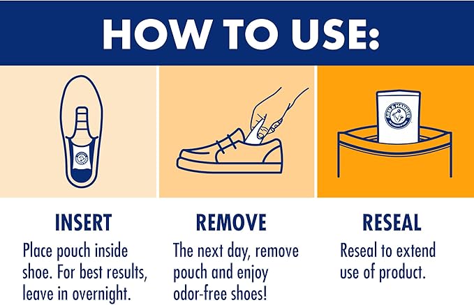 Arm & Hammer In-Shoe Odor Destroying Pouches, Shoe Deodorizer Insert for Reducing Odor and Absorbing Moisture, Smell Eliminator for All Footwear, Gym Bags and Work Boots (2 Pairs)