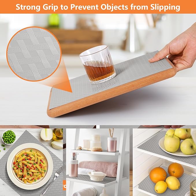 Light Gray Shelf Liners for Kitchen Cabinets Refrigerator Liners Waterproof & Oil-Proof Kitchen Cupboard Liner Drawer Mats EVA Material Non Adhesive Fridge Liner for Shelves 23.6 x 236.2 Inches