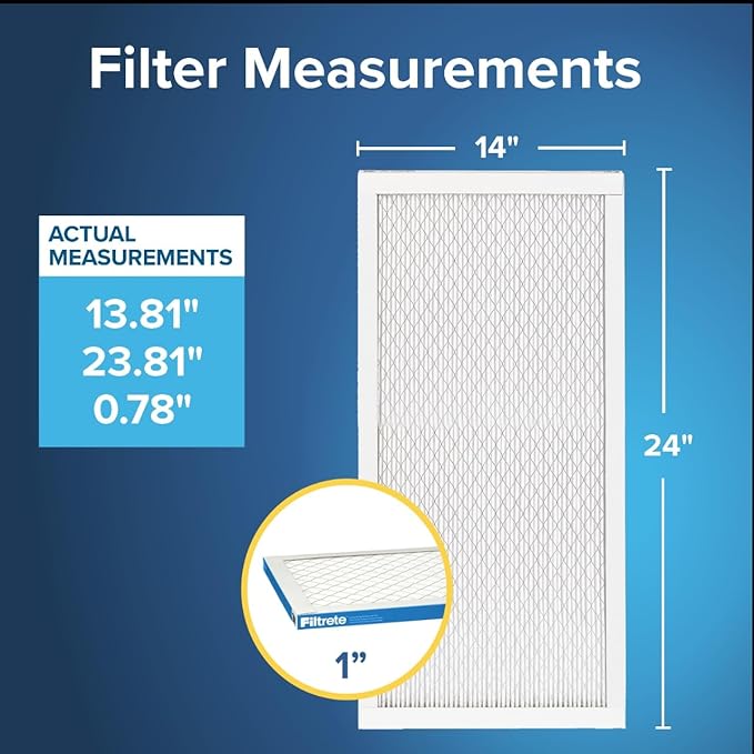 Filtrete 14x24x1 AC Furnace Air Filter, MERV 13, MPR 1900, Premium Allergen, Bacteria & Virus Filter, 3-Month Pleated 1-Inch Electrostatic Air Cleaning Filter, 6-Pack (Actual Size 13.81x23.81x0.78 in)