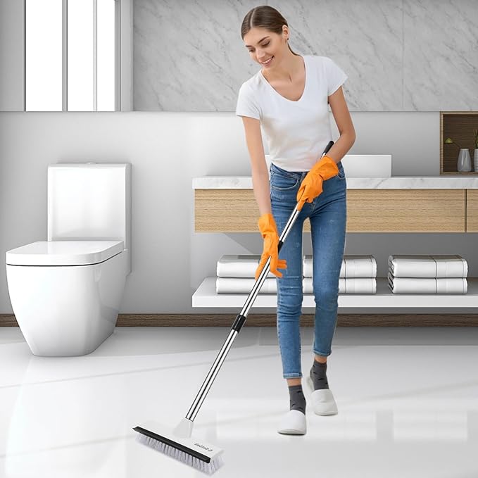 SetSail Floor Scrub Brush with 51-Inch Long Adjustable Handle 2 in 1 Scrape Brush Stiff Bristle Floor Scrubber for Cleaning Shower Bathroom Garage Kitchen Wall Deck Tub Tile, 2 Pack