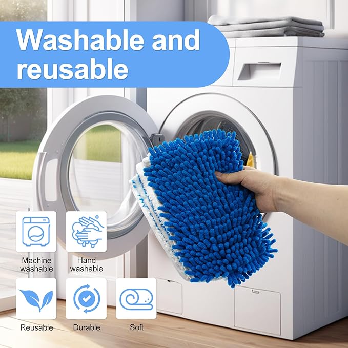 4 Pack Mop Heads Replacements for Ocedar Dual-Action Microfiber Flip Mop, Double Sided Mop Replace Head Mop Refills with Microfiber & Chenille for Dry Wet Use, Reusable, Machine Washable