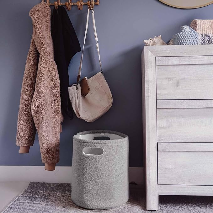 PUTSKA Basket – Round Storage for Toys, Clothes, Stuffed Animals – Soft Baby Girl Basket for Nursery, Kids Room, Bedroom, Living Room – Large, Grey