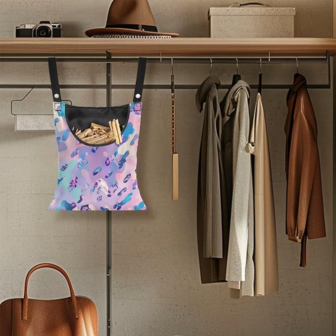 Leopard Print Clothespin Pouch Clothespin Bag with Hanging Hook Waterproof Clothes Pin Hanging Bag Space-Saving Clothespin Storage Organize Clothespin Bag for Clothesline Outdoor