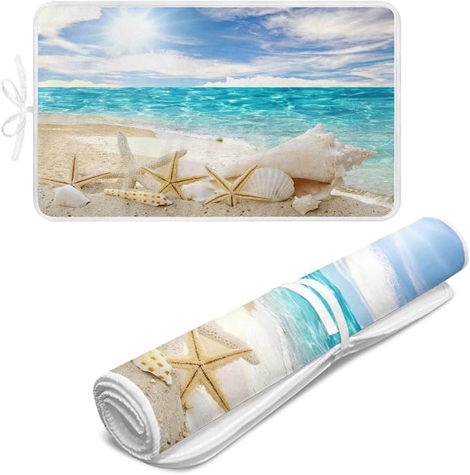 Ironing Mat Hawaiian Beach Heat Resistant Ironing Blanket Thick Portable Travel Ironing Pad for Table Top Washer and Dryer,Large Foldable Ironing Padding 32 x 16 Inch