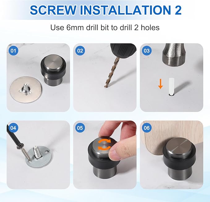 PATIKIL 3Set Round Door Stoppers, 60mm Stainless Steel Door Stop Doorstop Wedge Metal Cylinder Self Adhesive with Screw for Bottom of Door Floor Inside, Black